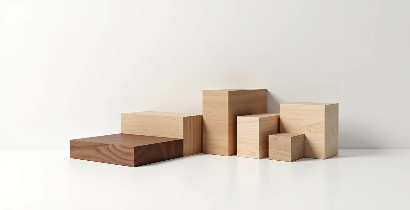 Composition minimaliste montrant différentes essences de bois nobles