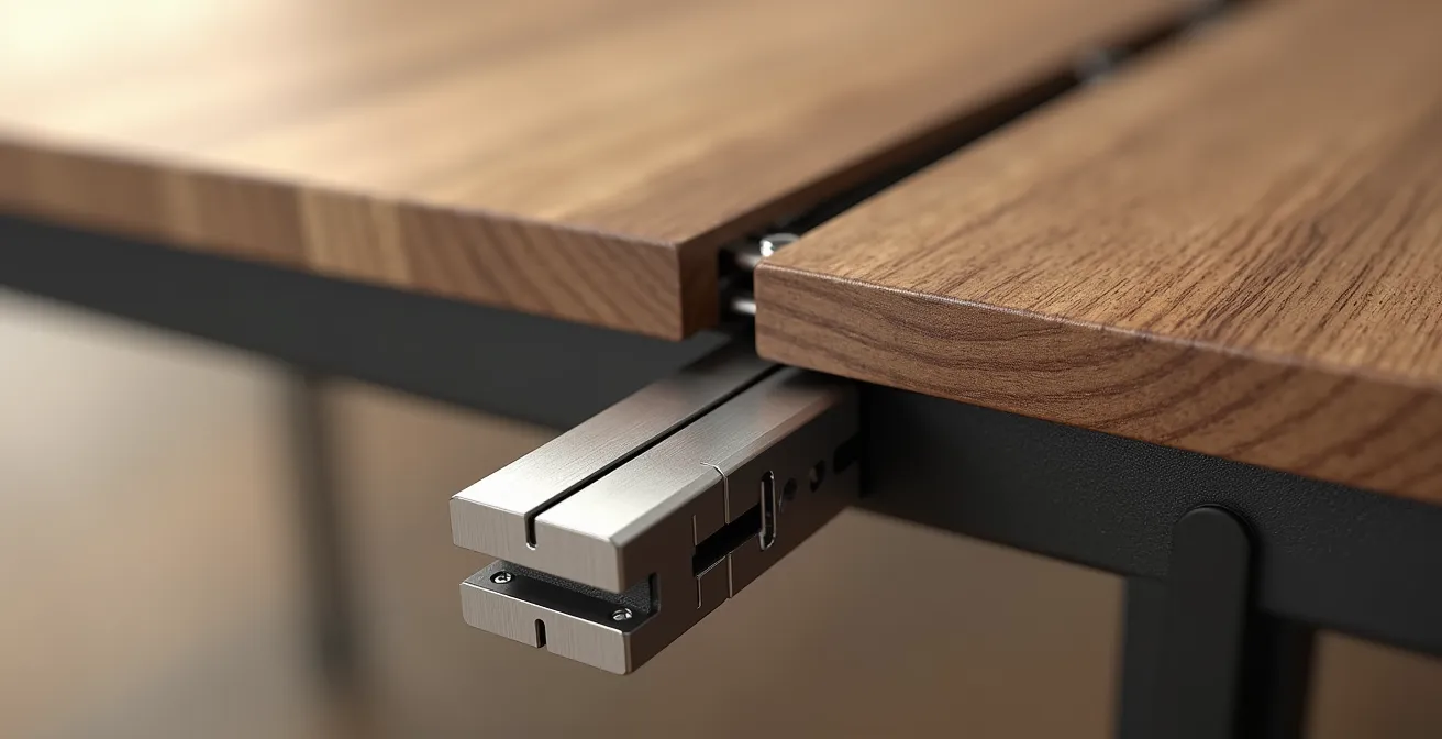 Mécanisme d'extension élégant d'une table moderne en bois